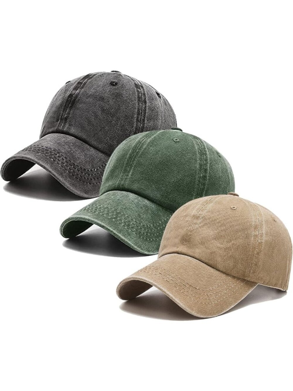 3 Pack Vintage Washed Baseball Caps - Adjustable Cotton Dad Hats for All
